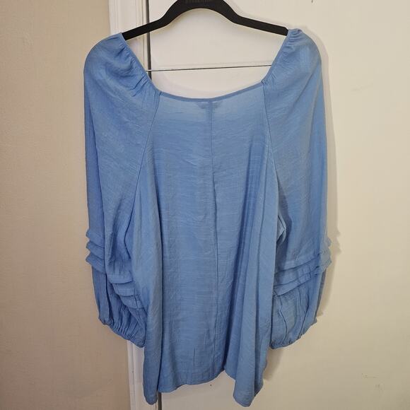 NwoT Light Blue Embroidered Blouse Sz XL Balloon Sleeves Boho Coastal Country - Picture 4 of 4